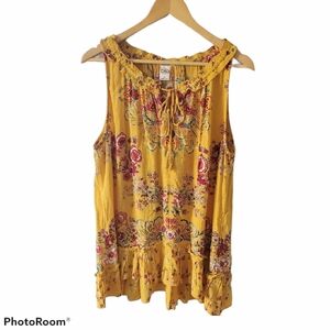 Bila Yellow Floral Ruffled Shell/Tank Size Large